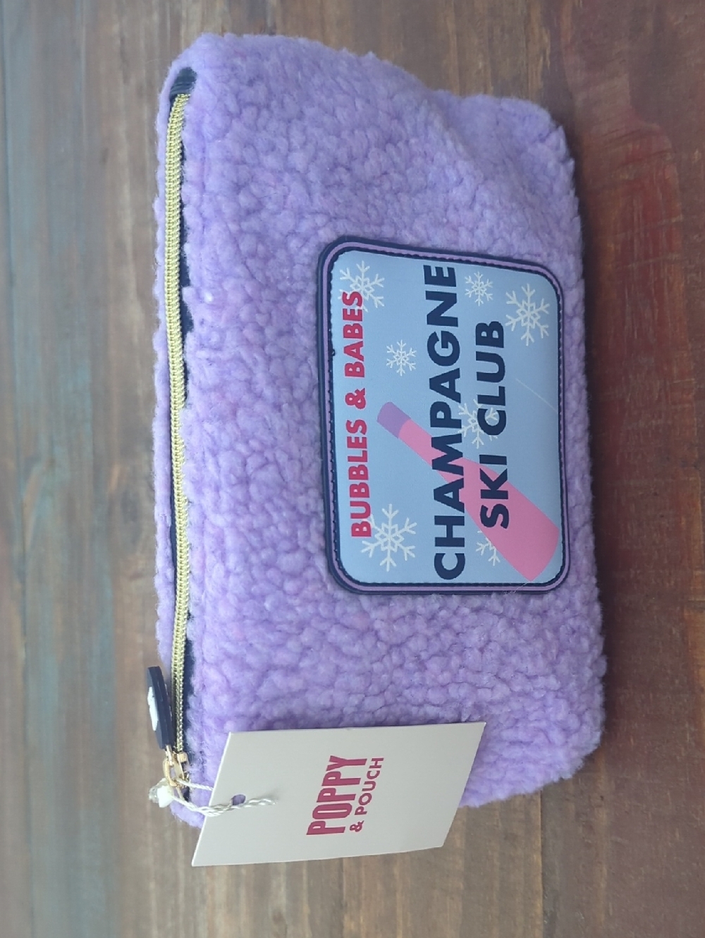 Poppy & Pouch Lavender 'Champagne Ski Club' Sherpa Cosmetic/Toiletries Pouch